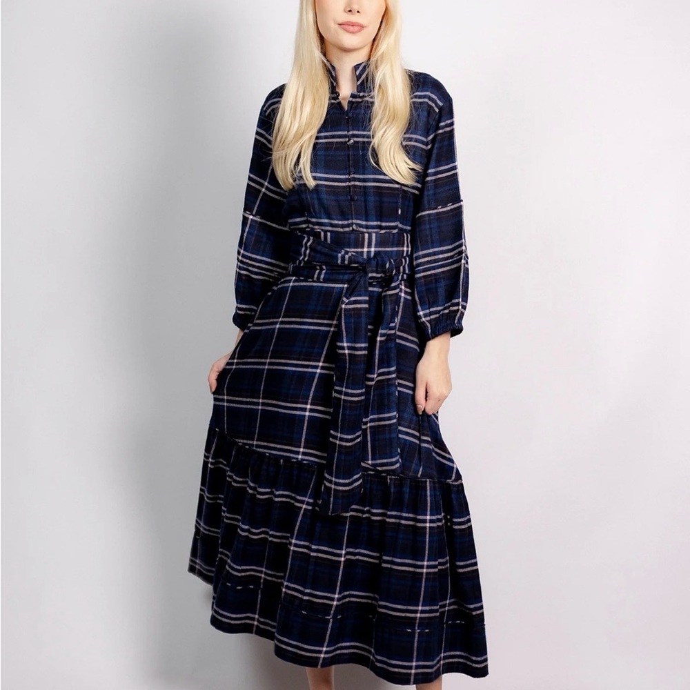 SUE SARTOR Flounce | Midnight/Noir Windowpane Plaid